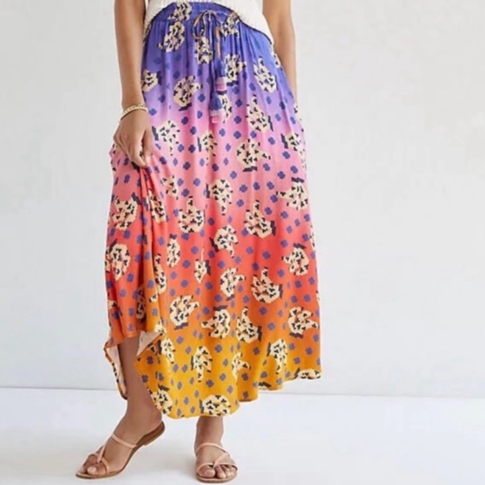 Farm Rio-Anthropologie Vibrance Maxi Skirt in Digital Ombré Pattern NWT